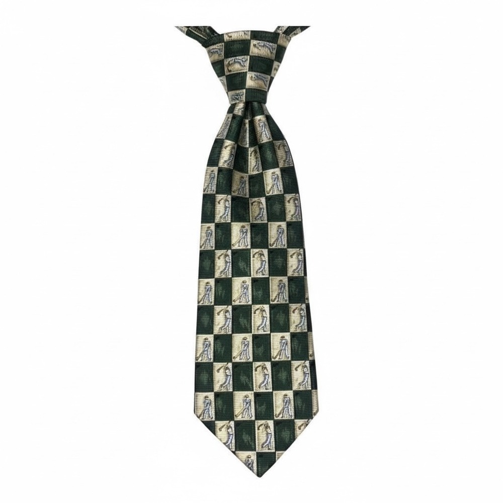 Lands End Silk Golf Theme Novelty Tie Green Beige Mens